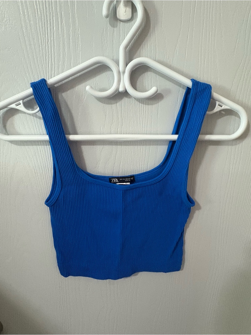 3 for $15 Zara Blue Ribbed Square-Neck Crop Tank size xs